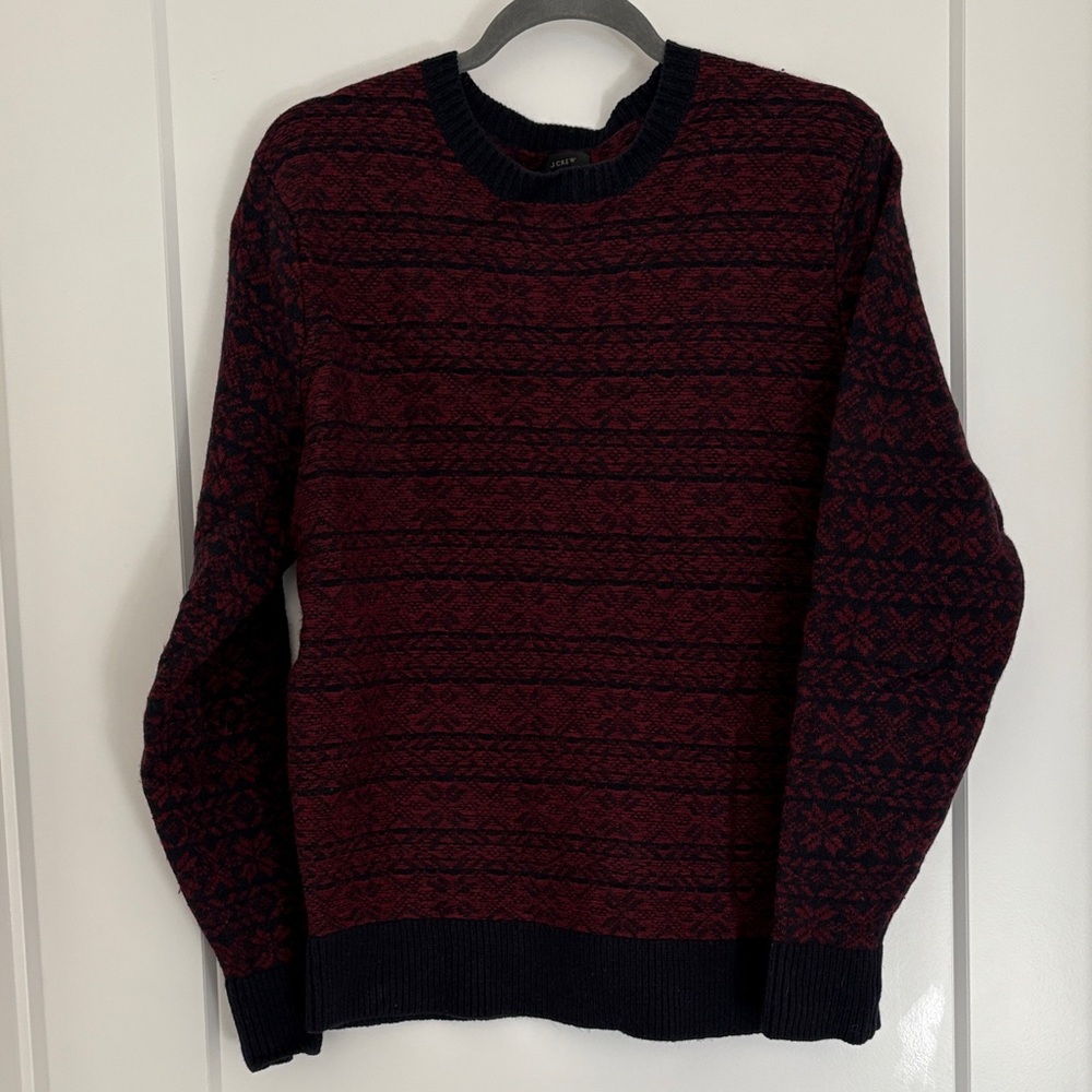 J. Crew Men's Maroon and Dark Blue Crewneck Sweater